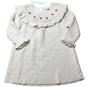 NWT Janie and Jack Baby Rose Ruffle Sweater Dress Long Sleeve White 12-18M